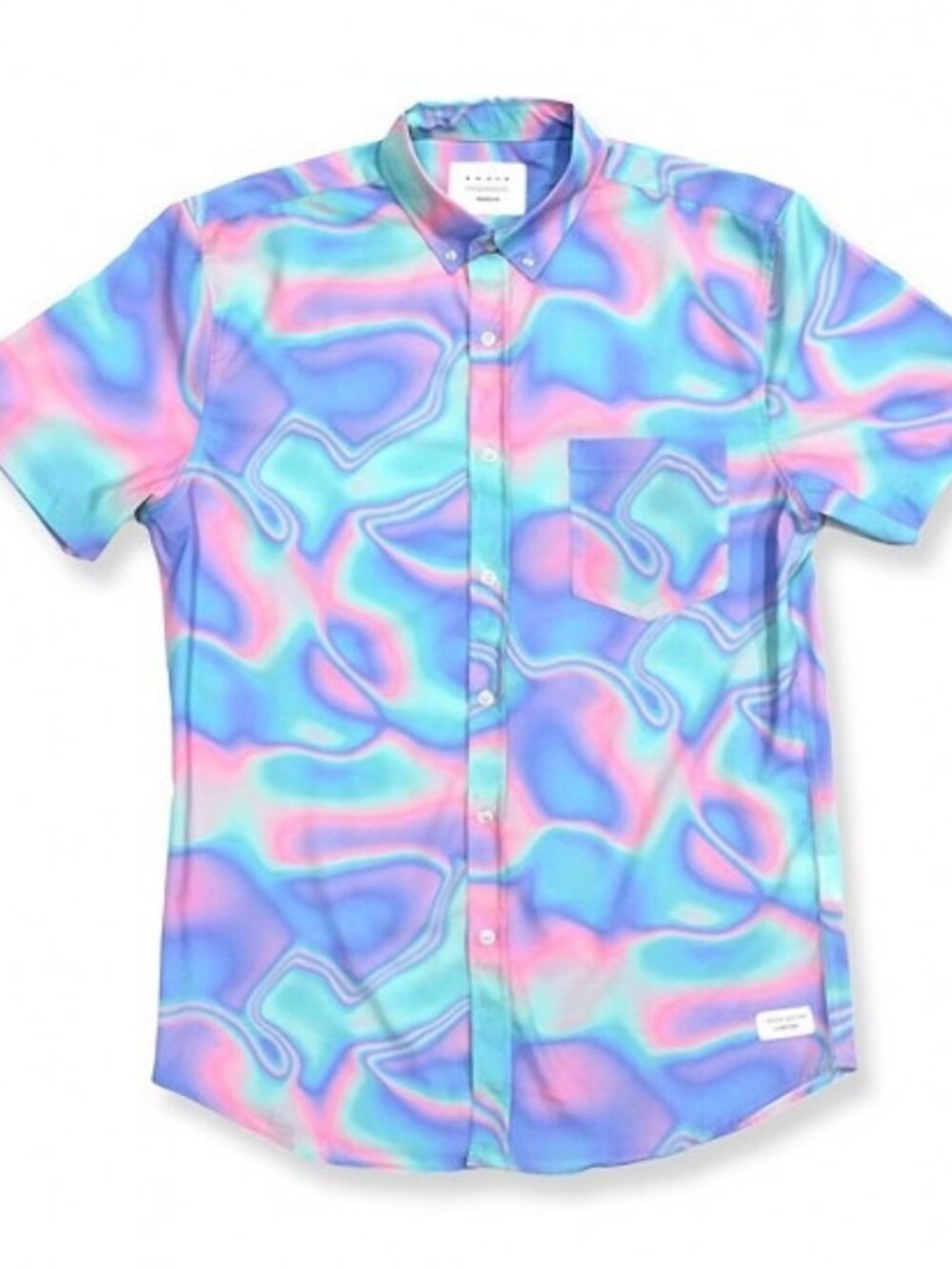 Duvin Short-Sleeve tropical Collar Shirt - Pastel Turquoise & Pink